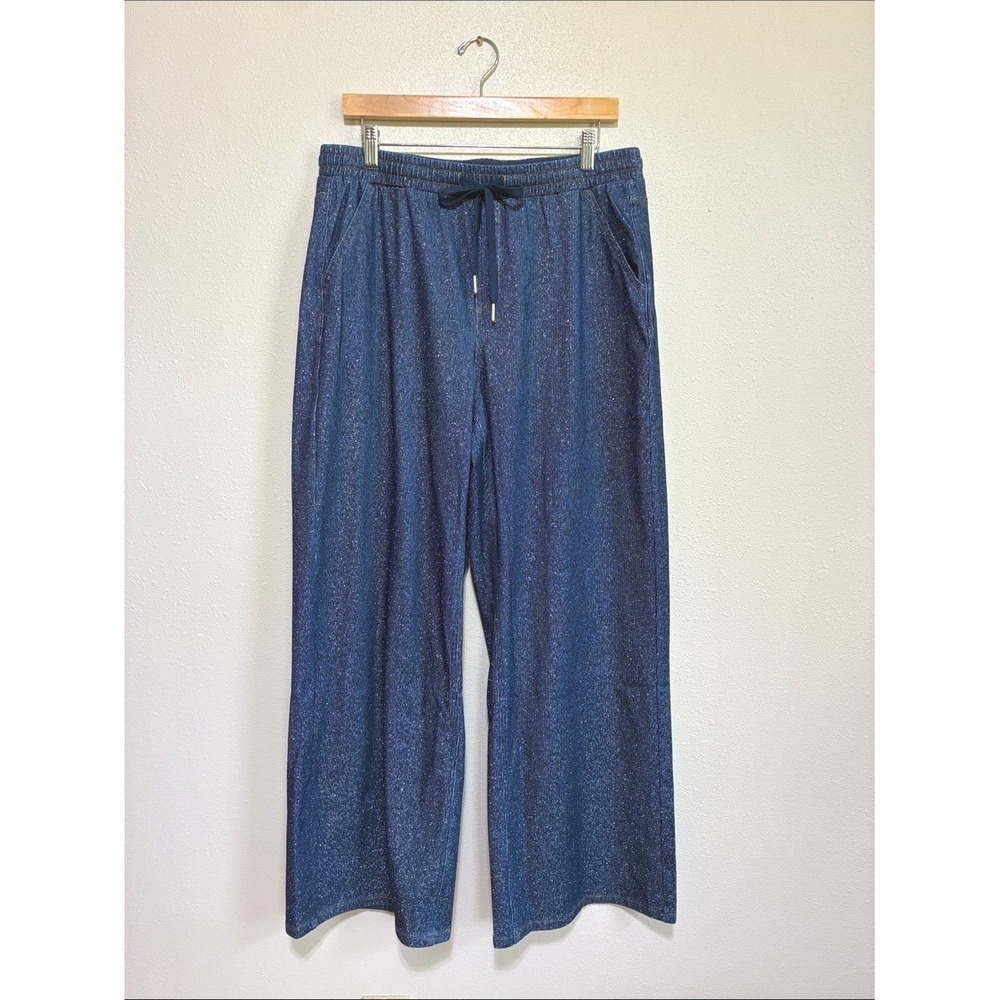 Halara Flex L Low Rise Drawstring Wide Leg Silver Shine Casual Sweatpants Jeans - Picture 3 of 12